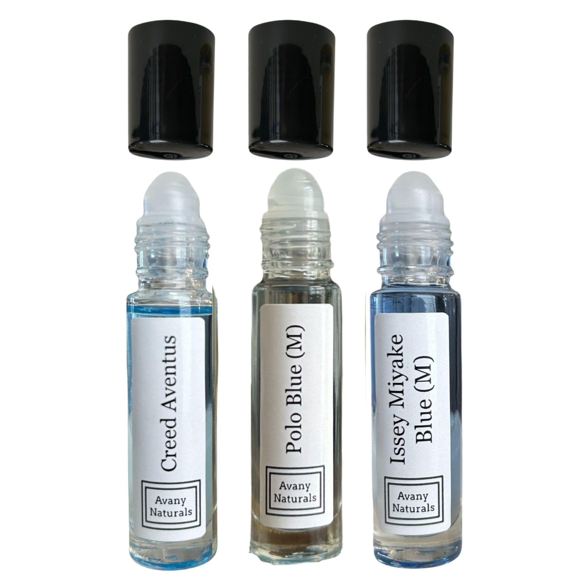 Avany Set of 3 Men Type Fragrance Oil - Compare To Creed.A, Polo.B, Issey.M - Mens Roll On Body Oil, Alcohol Free & Concentrated Cologne, Man Fragrance Samplers