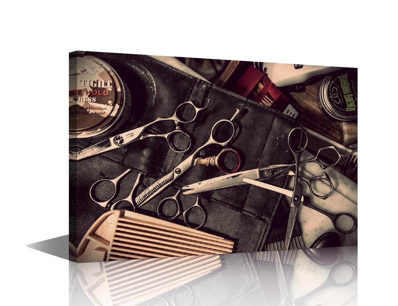 TISHIRON Haircut Tools Canvas Wall Art for Bedroom Vintage Hair Salon Wall Paintings for Living Room Barbershop Office Modern Wall Art Pictures Print On Canvas Giclee Framed Ready to Hang, 24x16in — image 1