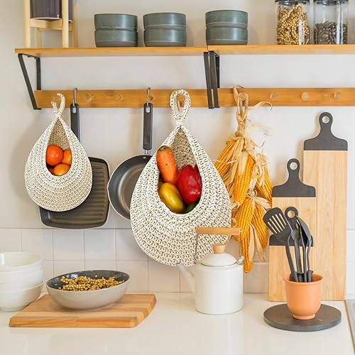 Miniatura 2 de Cesta colgante de frutas para cocina, cestas colgantes bohemias para organizar, cestas colgantes de frutas y verduras de pared, cestas de cocina