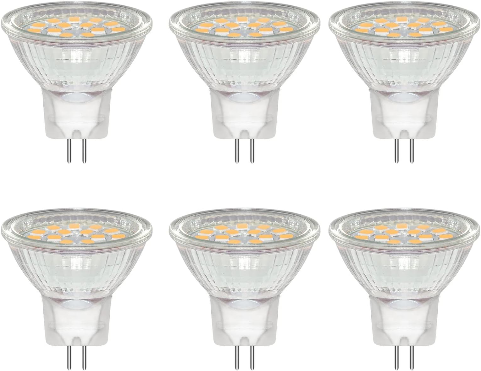 Caldarax 6 Pack MR11 GU4 12V 3W LED Bulb, Warm White 3000K, Equivalent to 30W 20W Halogen Spotlight Bulb, 35mm*35mm, 300LM, GU4 Bi-Pin Base, 120° Beam Angle, Non-Dimmable, for Hallway, Living Room