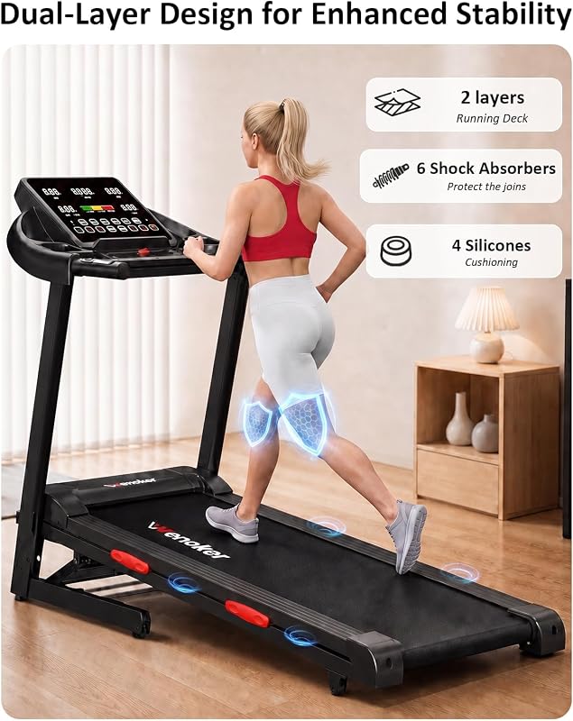 WENOKER Treadmill for Home, Folding Treadmill with 15% Auto Incline,3.0HP Folding Treadmill with App,12 Workout Programs, Max 8.7 MPH Running Machine, 300 LBS Capacity (Black Red) image 5