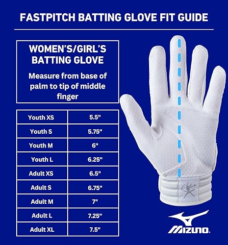 Miniatura 3 de Mizuno Finch Softball - Guantes de bateo acolchados  Par  Adulto y joven  Palma antideslizante  Palma acolchada  Parte trasera de malla flexible