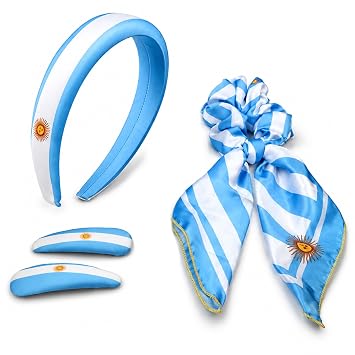 Argentina Flag Hair Ties Headbands for Women 4-Piece Hair Accessory Set Hair Clips Longtail Bow Scrunchie
