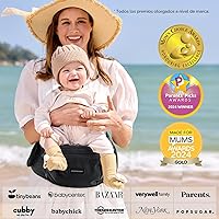 Vista 4 de Momcozy Portabebés con asiento de cadera, cintura ajustable con protector de vientre 3D original, portabebés ergonómico con varios bolsillos