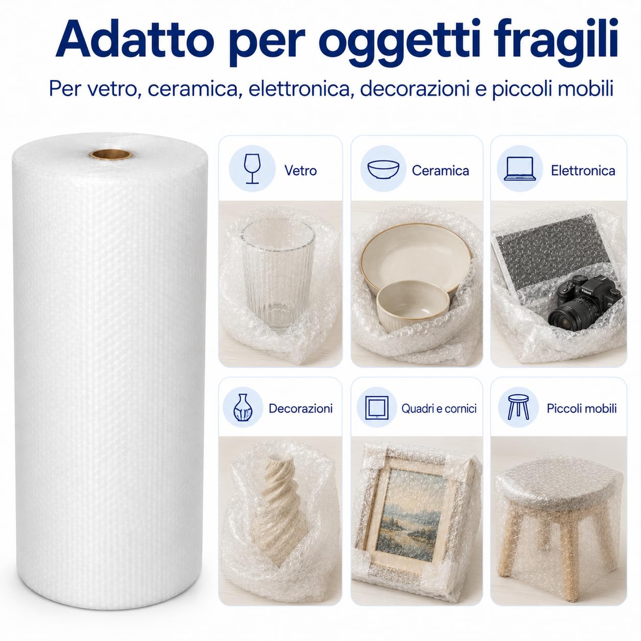 All4All Pluriball per Imballaggio 100 cm x 100 m, Rotolo con Bolle d’Aria, 100 m², Protezione Antiurto per Spedizioni, Traslochi, Mobili e Oggetti Fragili