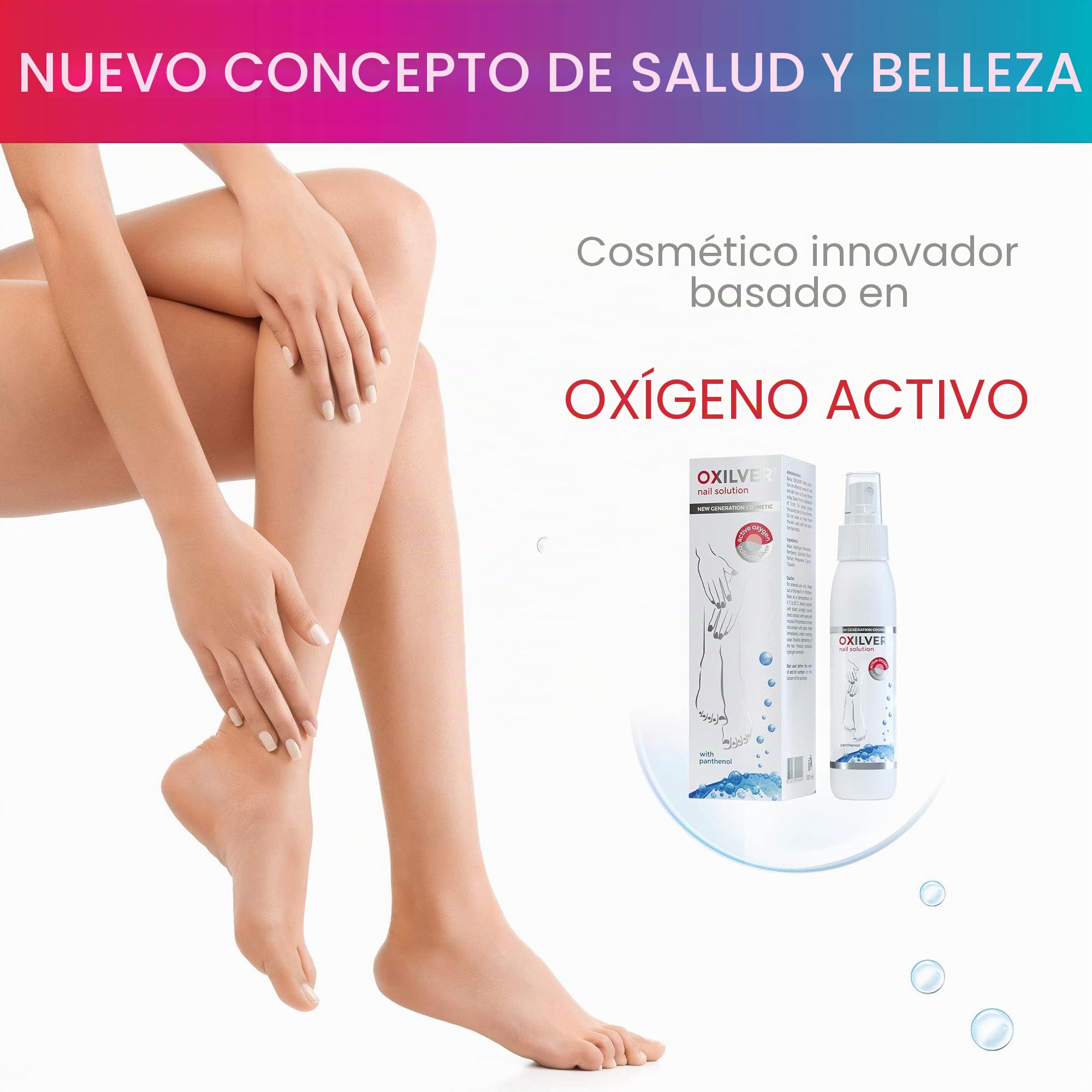 NAIL SOLUTION para uñas para el Cuidado y el alivio de los síntomas de Cabello Dañado, encarnadas, hongos uñas y cutículas, oxígeno activo, ionizada plata y pantenol, 100 ml