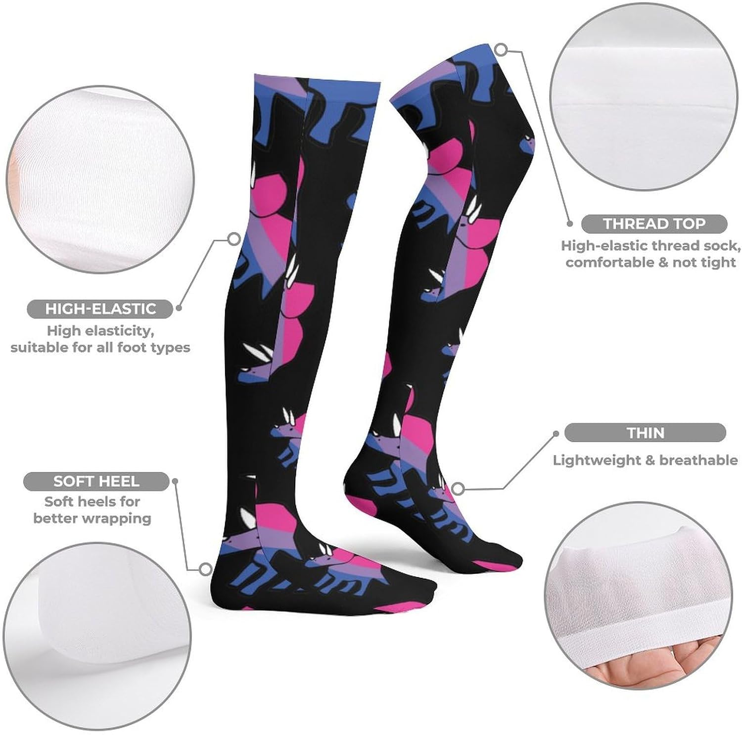 Biceratops Women Knee High Socks Novelty Thin Thigh Long Stockings Tube Sock Dress Casual