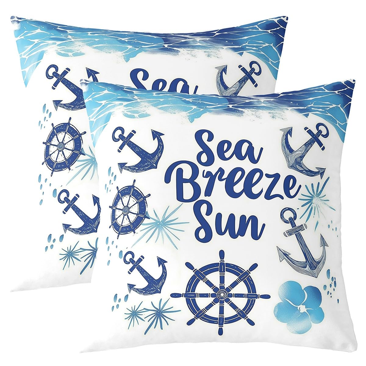 Homemissing Anchor Decor Reversible Throw Pillow Covers 45x45cm Nautical Themed Pillow Covers Home Decor Ocean Square Cushion Covers Set of 2 Sea Adventure Outdoor Pillows Covers Blue White — image 1