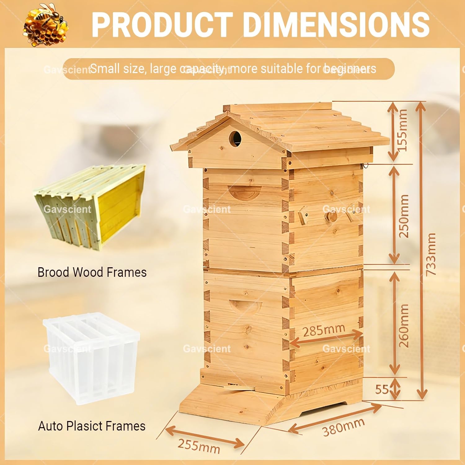 Flow Hive Beehive Starter Kit, Wooden Auto Honey Harvest Beehive with Detachable Honeycomb Trays and Frames, Durable Beekeeping Equipment for Home Garden and Small Apiary Use
