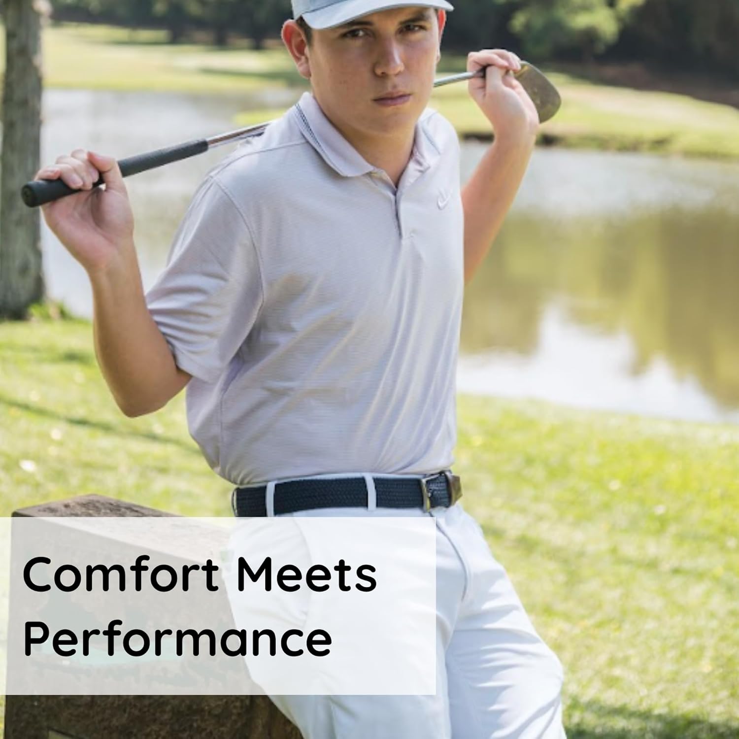 Golf Belts for Men - Classic Braided Belt for Jeans, Pants and Slacks, Gifts for Him (Blue)