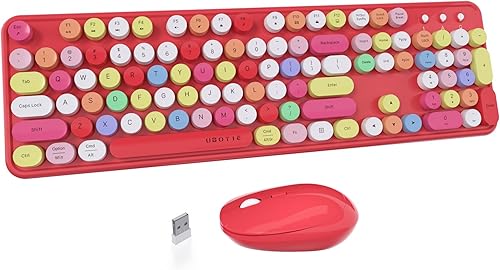 Miniatura 10 de UBOTIE Teclado inalámbrico colorido para computadora y mouse óptico, teclas flexibles, teclado de tamaño completo de oficina, conexión sin Té de