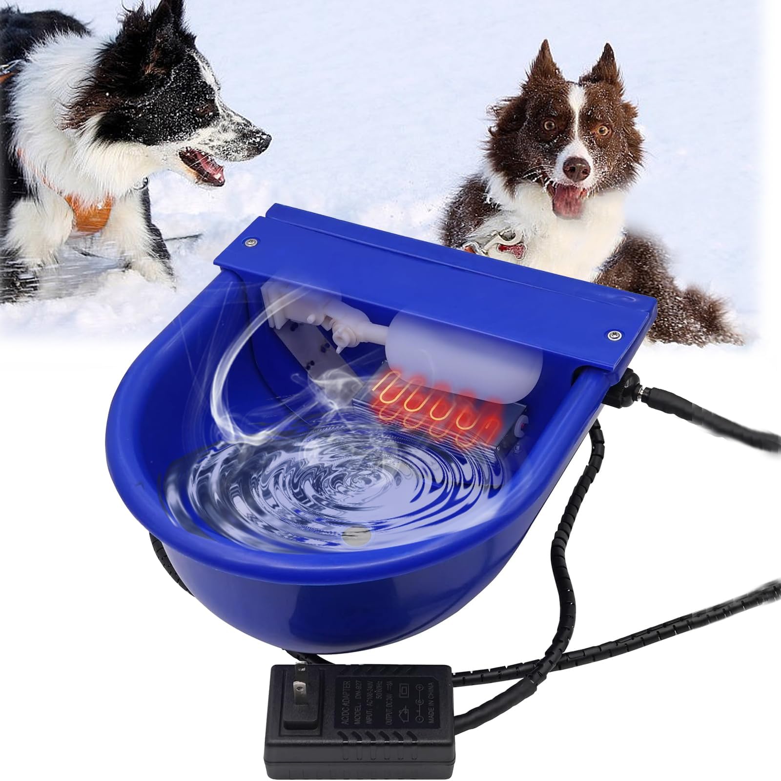 PAULOZYNHeated Automatic Livestock Waterer Dog Water Bowl Dispenser Outdoor Winter Animals Thermal-Bowl for Chicken Horse Cattle Cow Pet Goat Sheep Pig, with Float Ball Valves