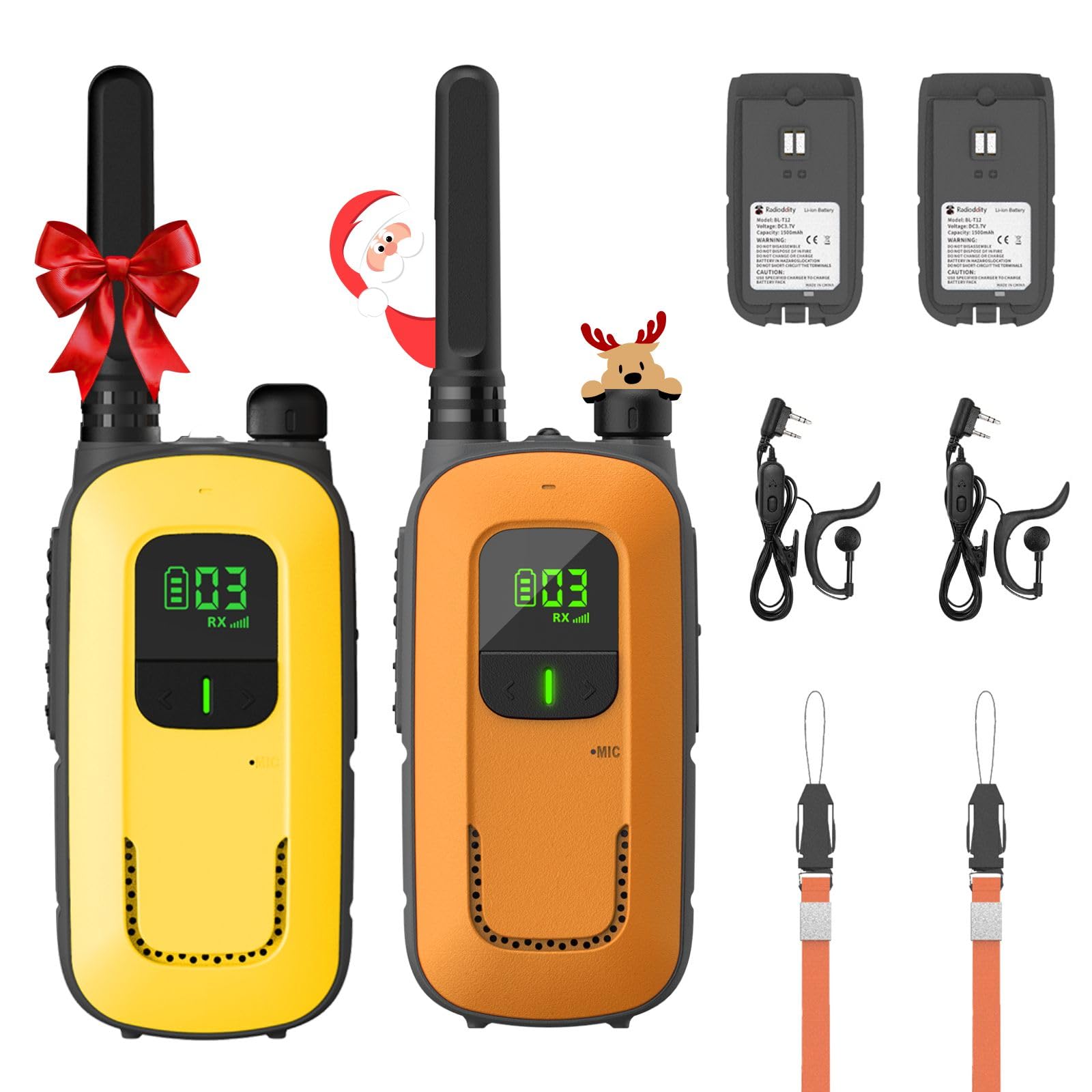 Radioddity PR-T3 Walkie Talkie Bambini Ricaricabile Walkie-Talkie a Lungo Raggio per 3-12 Anni Con 16 Canali PMR Senza Licenza, Ricarica USB, Cuffia per Campeggio e Escursionismo (Arancione/Giallo)