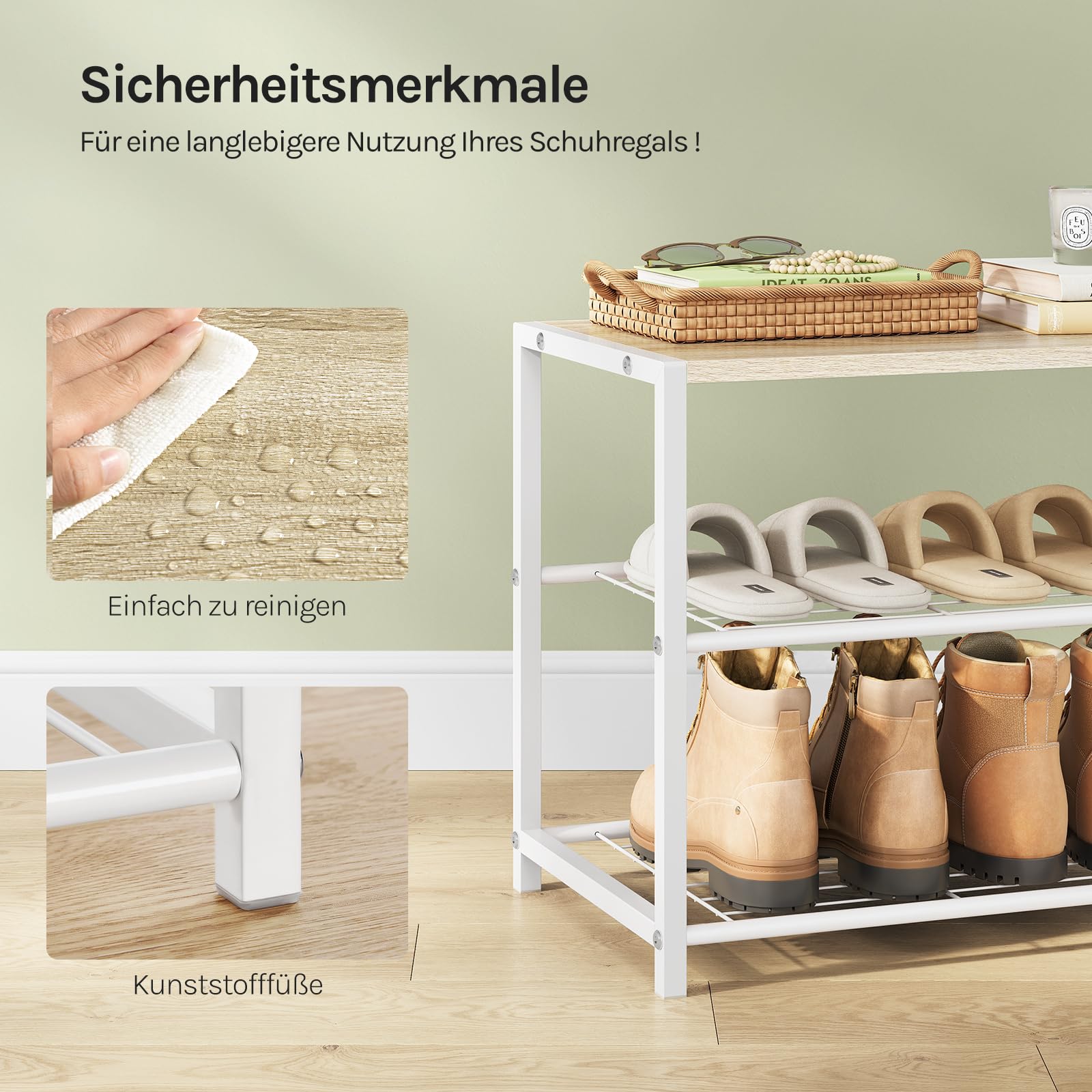 WOLTU Schuhregal mit 2 Ebenen, Schuhständer Metall, Schuhaufbewahrung platzsparend, Schuhorganizer für 6 Paar, Flur Wohnzimmer, 63x43x30 cm, weiß