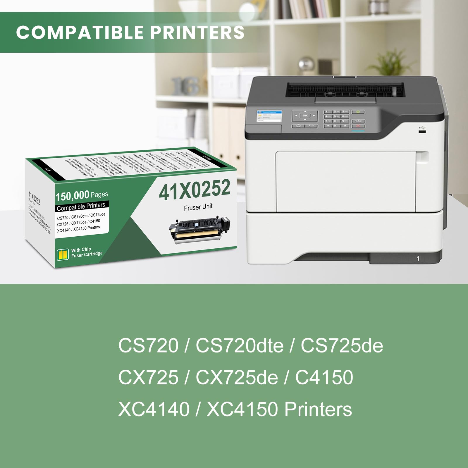 Remanufactured 41X0252 Fuser Unit (with Standard Chip) Replacement for Lexmark 41X0252 Fuser kit Works with CS720 CS725 CX725 C4150 XC4150 Fuser 150,000 Pages High Yield (110-120V Type 00)