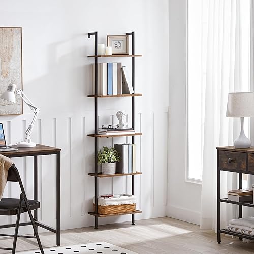 Miniatura 8 de HOOBRO Estantería de escalera para bricolaje, estantería de madera de 5 niveles, estantería estrecha, estante de exhibición, estante de