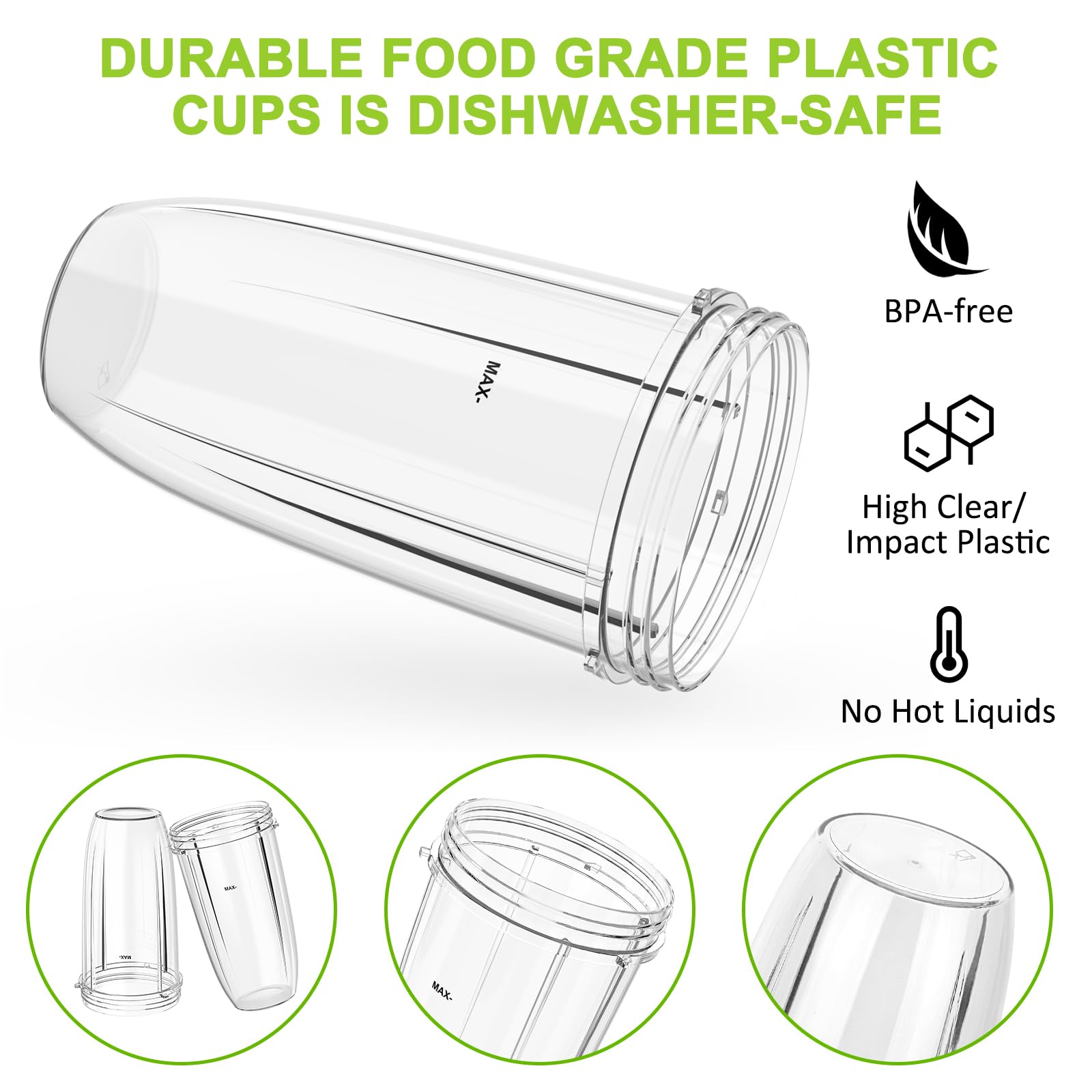 Confezione da 2 Bicchieri da 32 oz di Ricambio per Nutribullet 600 W e 900 W, Compatibili con NutriBullet Lame dell'Estrattore