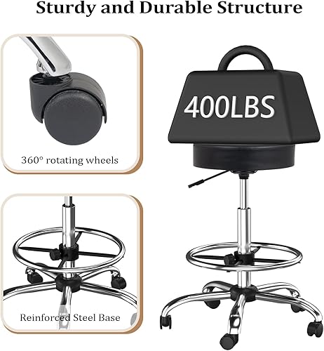 Miniatura 5 de OmySalon Silla de dibujo, silla ergonómica de escritorio de oficina con soporte para la espalda, taburete alto ajustable con reposapiés y cojín de