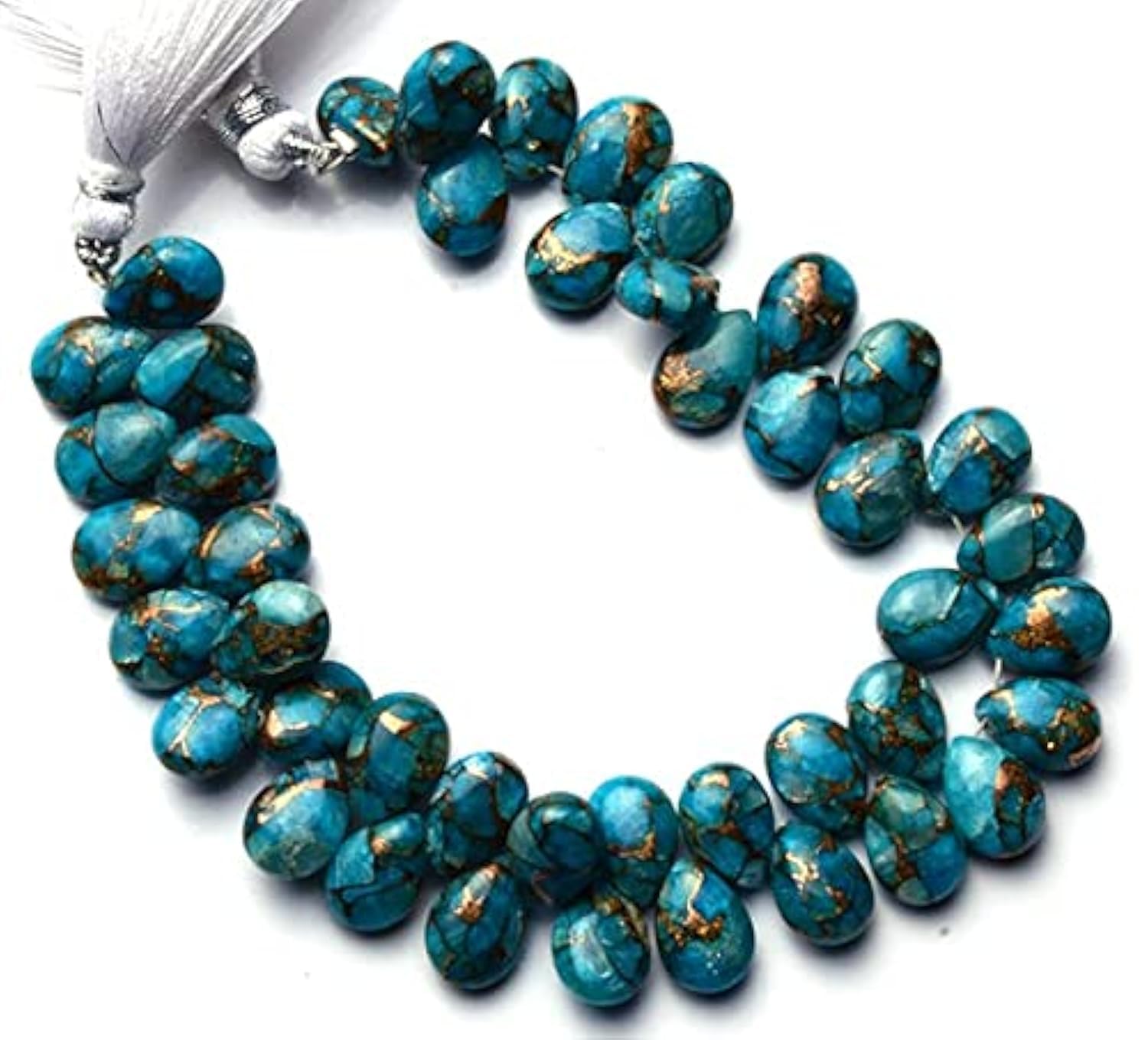 Turquoise cuivrée Mojave bleue naturelle LKBEADS, perles poires lisses haut de gamme de 7 pouces