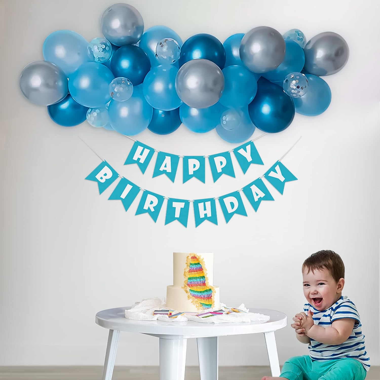 Special You Blue theme for birthday decoration items kit for boys with pastel blue and White