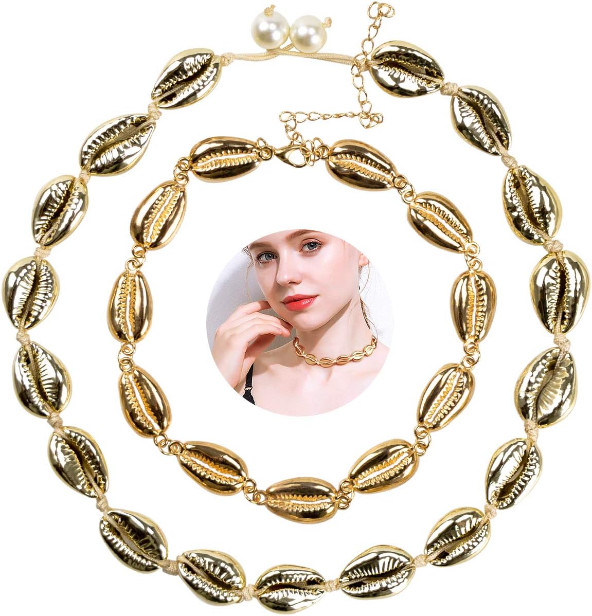 MerryXD Cowrie Shell Necklace Choker - Puka Shell Necklace Bracelet Handmade Seahell Necklace Gold