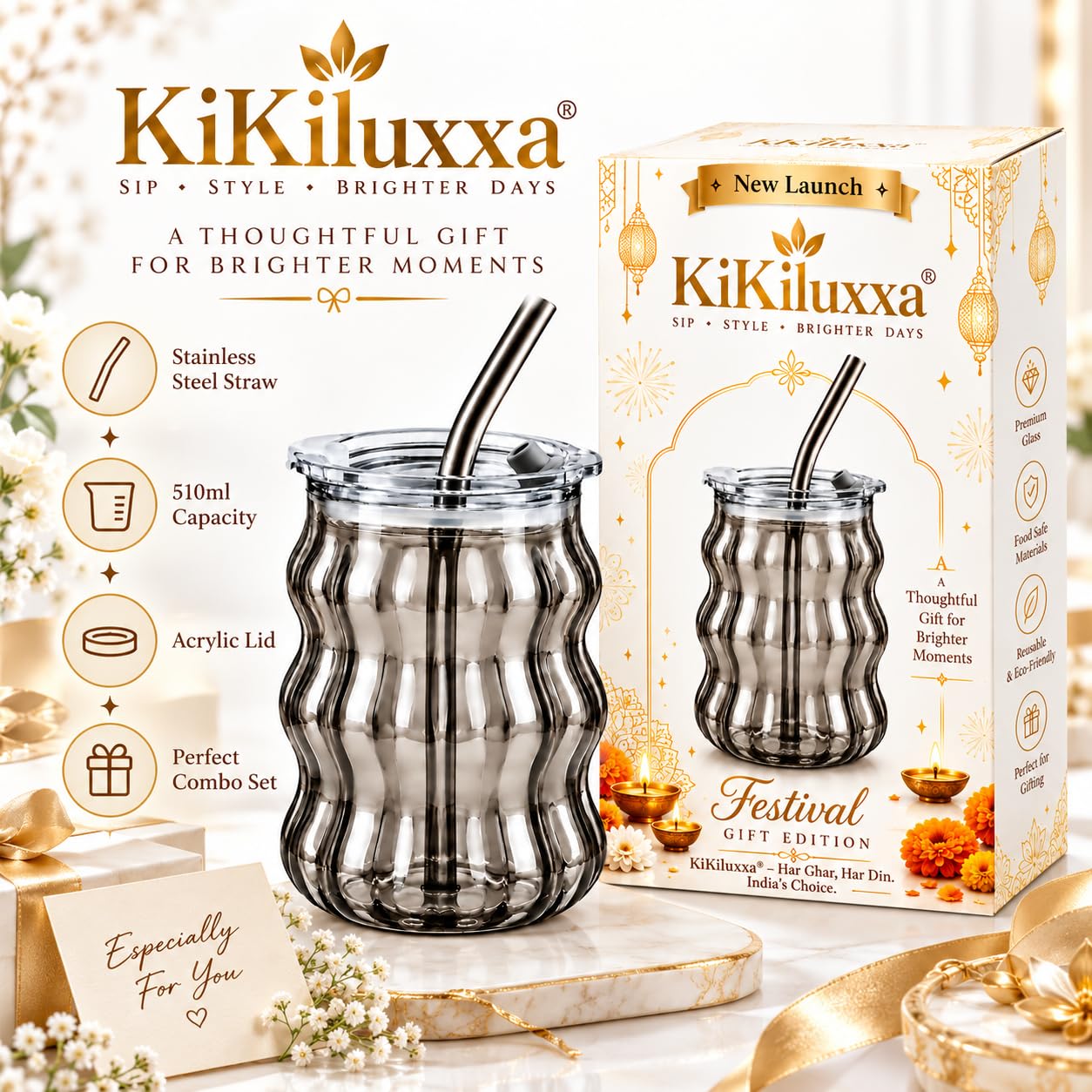 KiKiluxxa Glass Sipper - Stylish Reusable Bottle -5