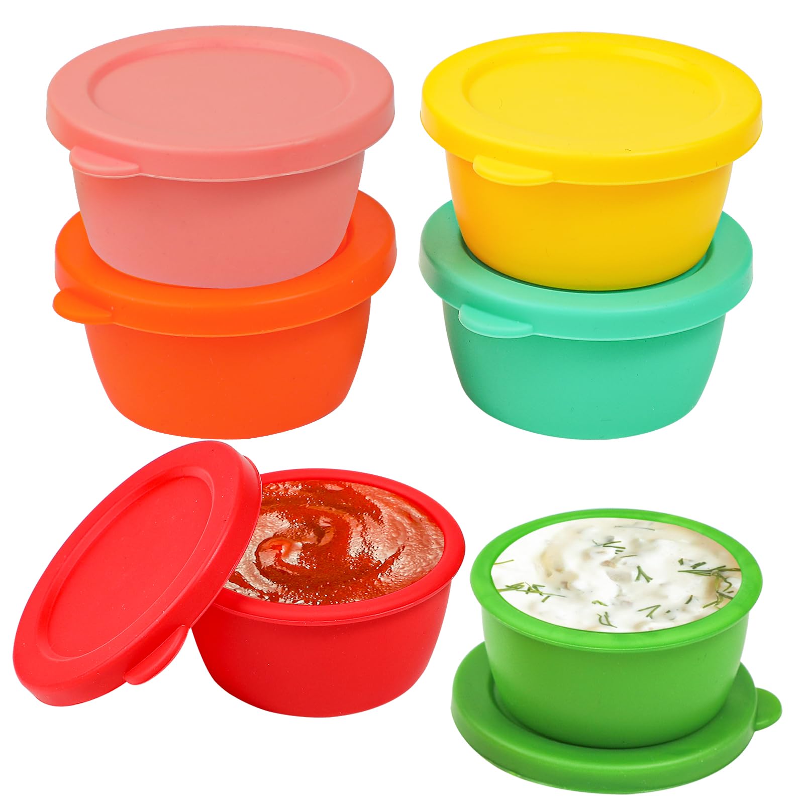 webakeSilicone Salad Dressing Container To Go 6 Pcs 1.6oz 45ML Small Condiment Container with Lids Reusable Leakproof Dipping Sauce Pots for Lunch Bento Box Picnic