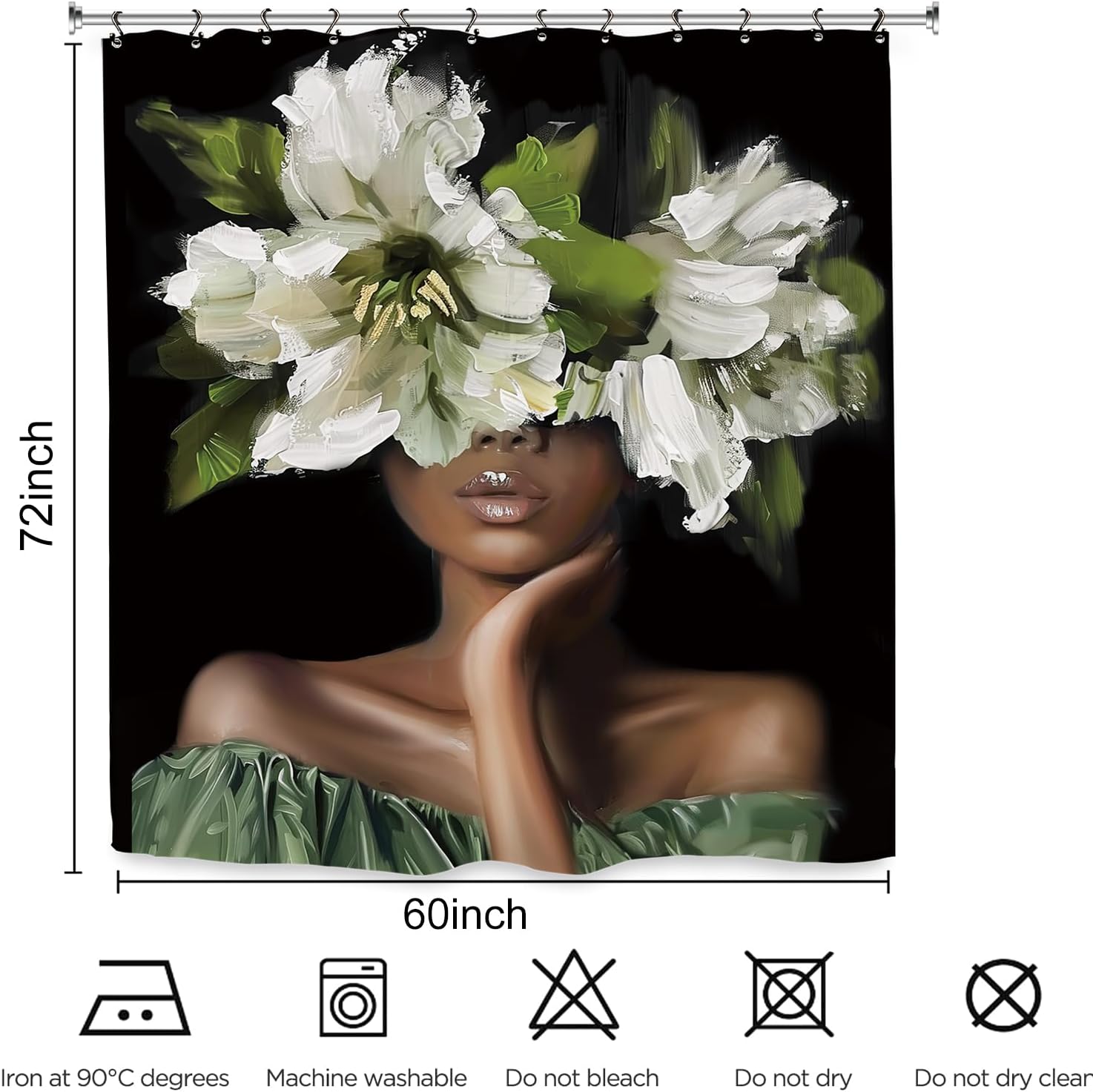 African American Olive Green Black Girl Woman Oil Painting Shower Curtain