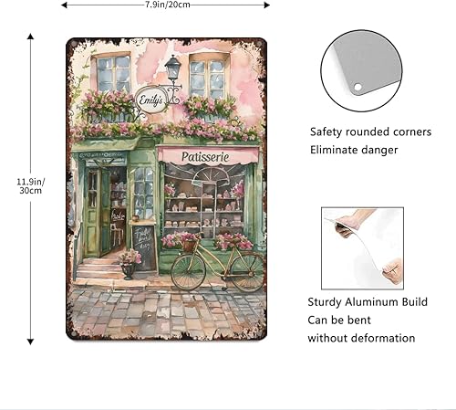 Miniatura 3 de Póster vintage de panadería francesa, divertido letrero de metal pastel para habitación de niñas, pastelería francesa de acuarela de París,