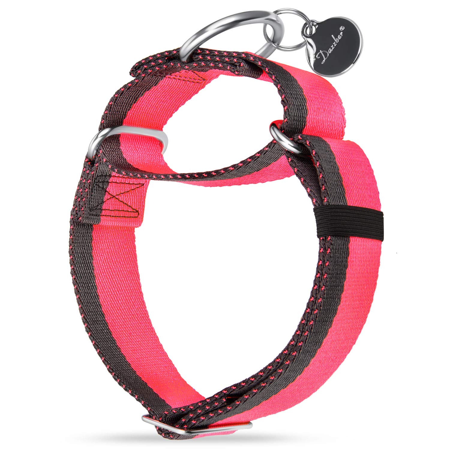 Dazzber Martingale Collar -4cm Width Extra Strong Nylon Dog Collar, No Pull Heavy Duty Dog Collar with 2-Color Stripe for Medium to XLarge Dogs (Extra Large, 4cm Wide, Hot Pink & Grey)