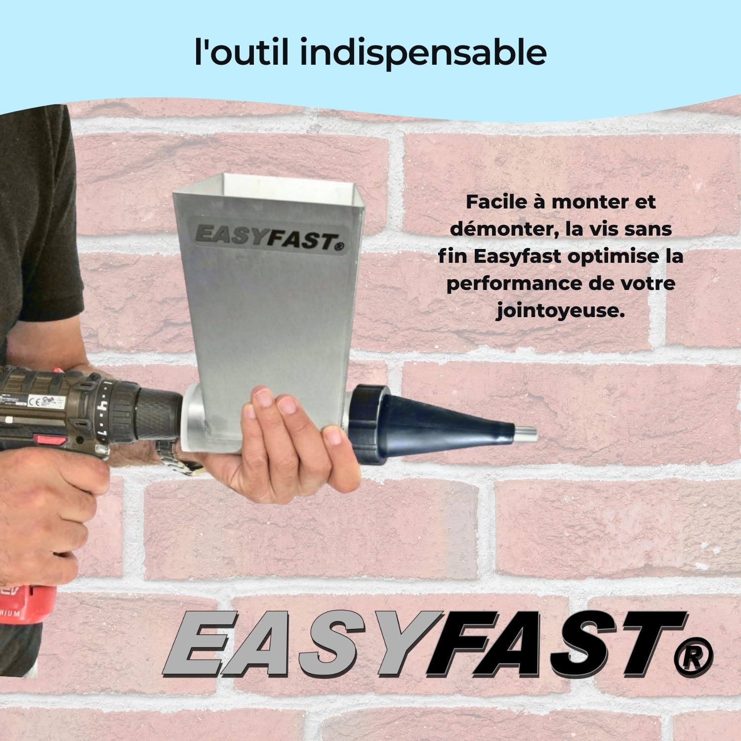 VIS SANS FIN, En Composite Surmoulé Sur Axe en Inox, Accessoire pour Applicateur Rapide de Joint Mortier EASYFAST®, Outil Maçonnerie Pierres et Briques