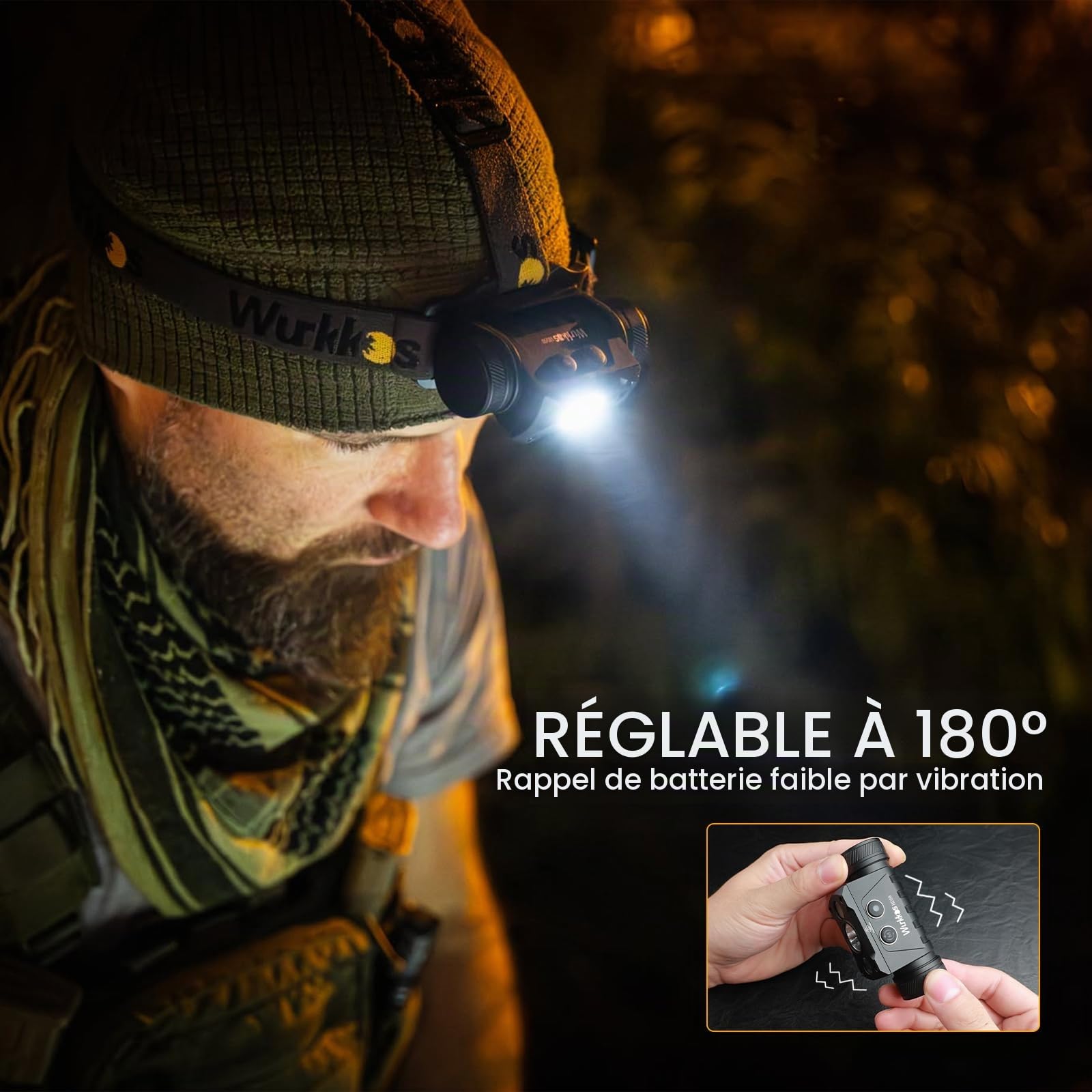 Wurkkos Lampe frontale LED HD50 avec 4000 lumens, IPX8 étanche | lampe frontale LED de type C avec 9 modes de luminosité, lampe de poche super lumineuse, utilisée pour la course de nuit
