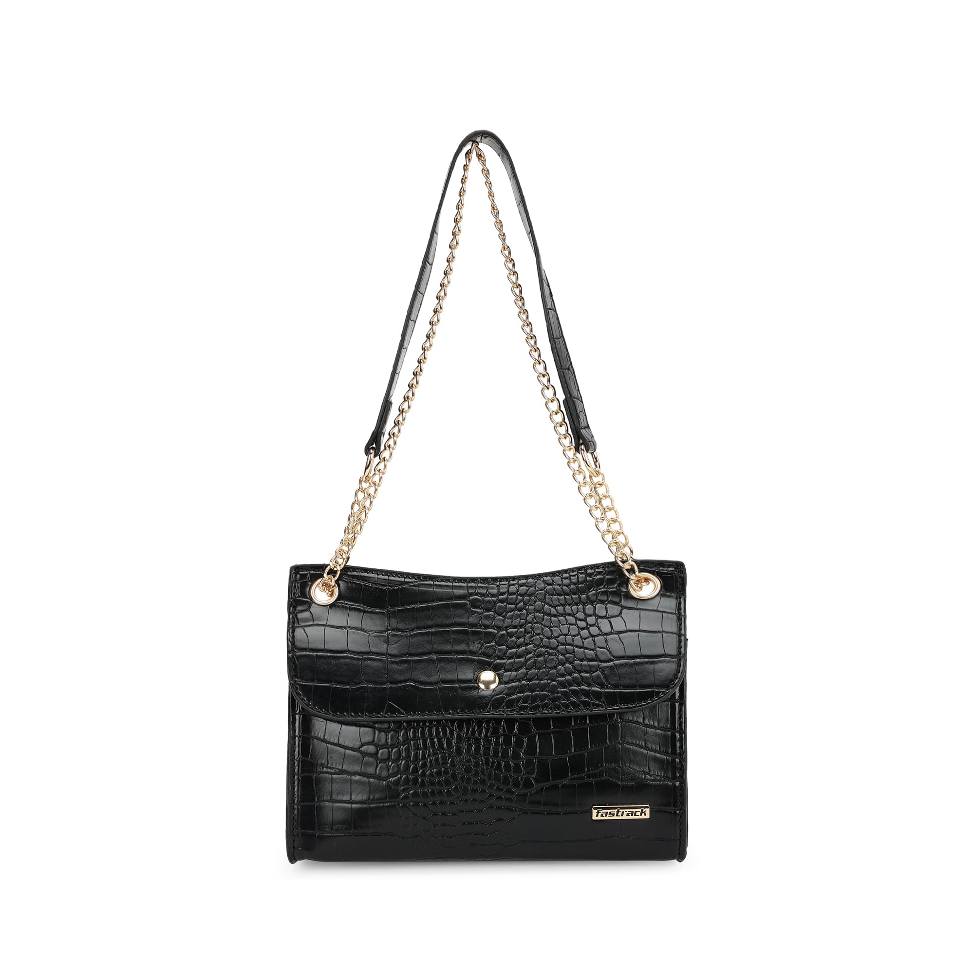 fastrack Croco Textured Structured Shoulder Bag for Women, Girls and Ladies | Gold Chain Sling Strap with Button Closure | Ladies Purse Handbag | Shoulder Bag for Casual Carry-picture-14