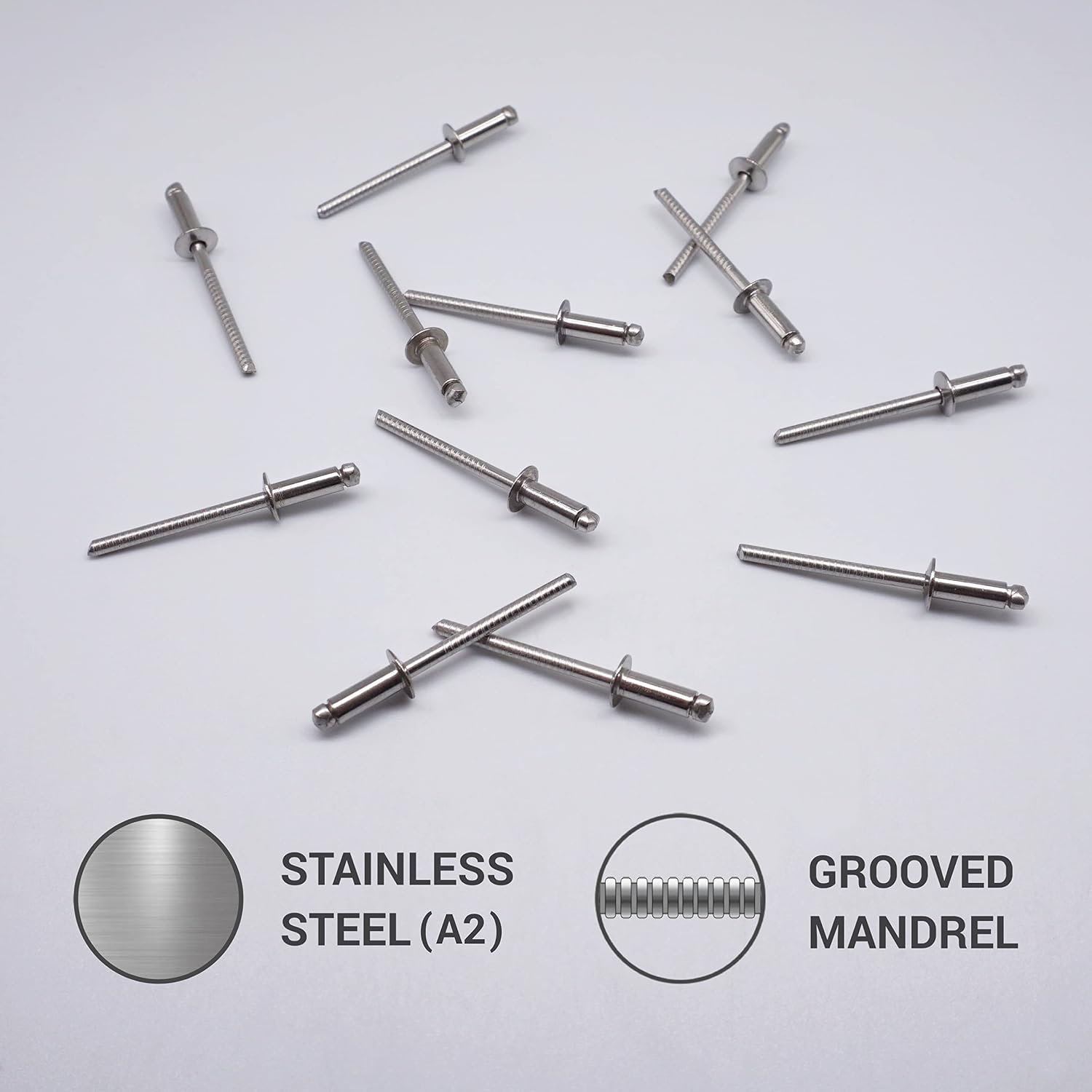 (Pack of 100 pcs) Stainless Steel Blind Rivets 4.0 x 10 mm, Dome Head, Pop Rivets, DIN 7337, A2 Rivet, Grooved Mandrel (100, 4.0 x 10 mm) - Image 3