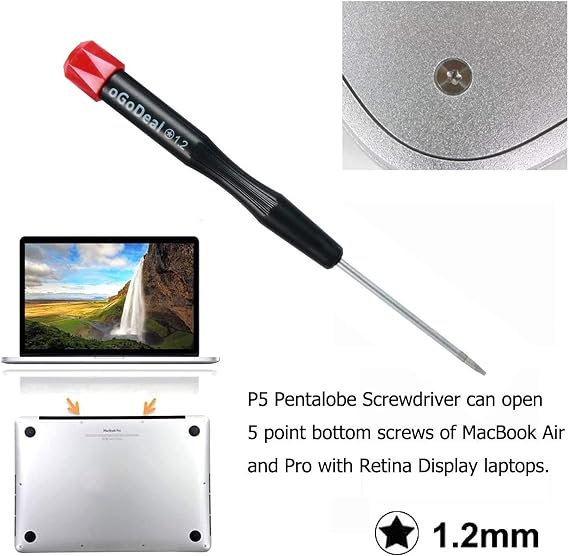 oGoDeal P2 P5 P6 Pentalobe Screwdriver, 5 Pointed Star, 0.8mm, 1.2mm and 1.5mm, T5 Trox, Screwdriver for Apple, iPhone, Macbook Pro & Air and Retina and Repair Tool