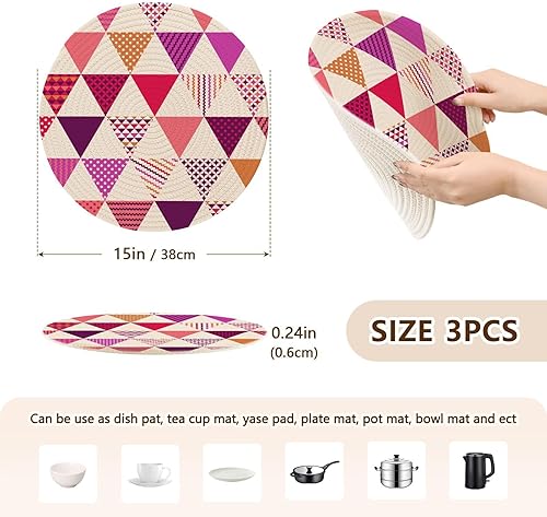 Miniatura 2 de 3 piezas de salvamanteles antideslizantes triangulares textura geométrica para ollas y sartenes calientes de 15 pulgadas, tejido de hilo de algodón