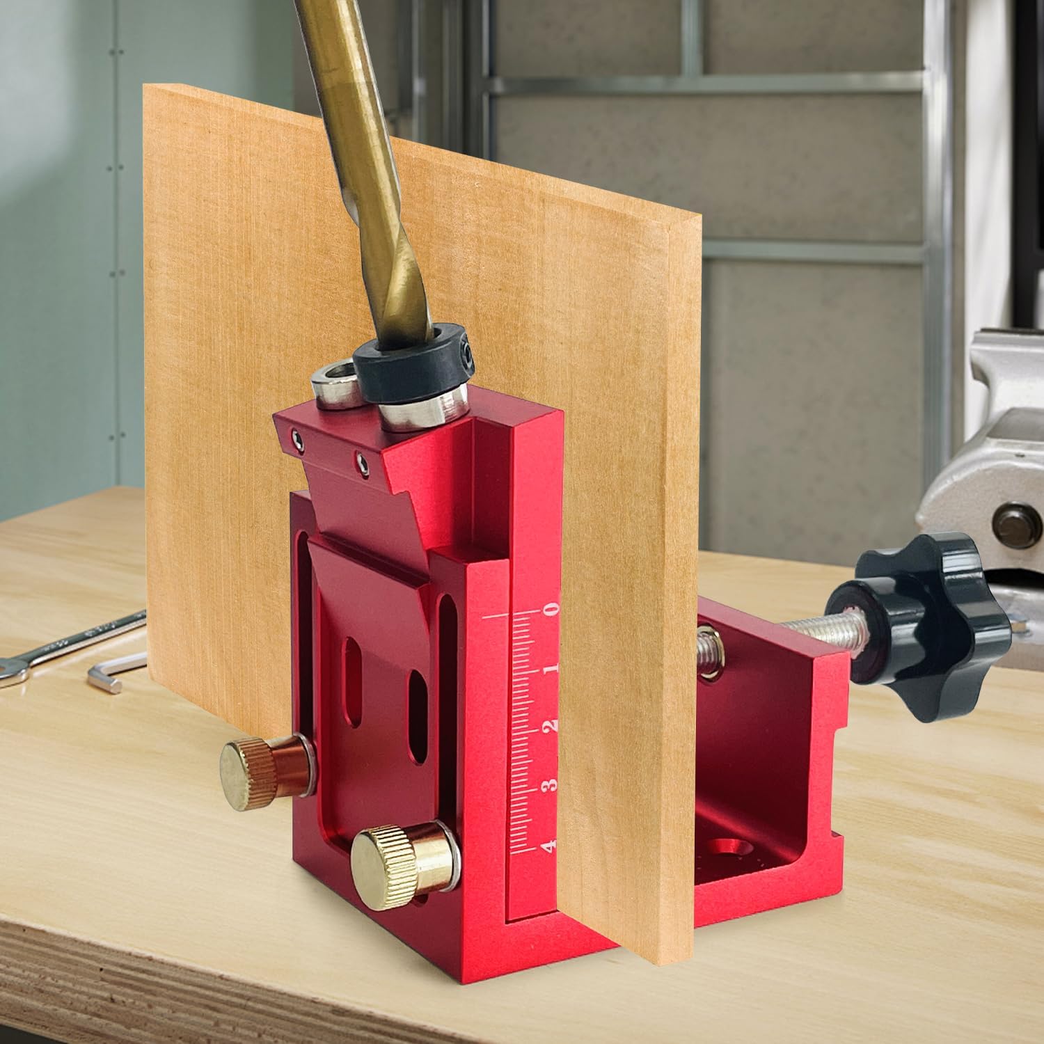 Pocket Hole Jig Kit Adjustable Hole Woodworking Tool with 2 Drill, Pocket Dowel Hole Jig System Set for 15 Degree Joint Angle