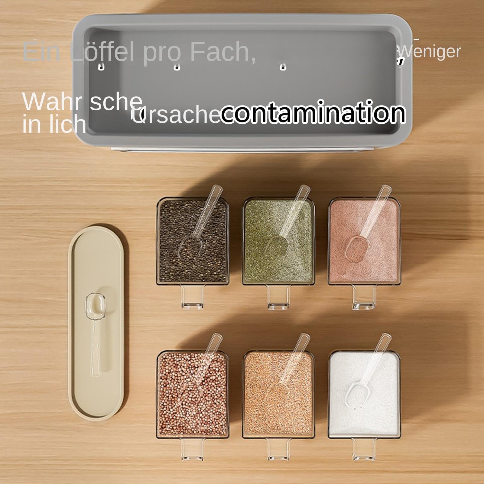 Wandmontiertes Gewürzregal mit 6 Fächern, Gläsern und Löffeln, Küchenorganisation und Aufbewahrungslösung – platzsparendes Design für einfachen Zugang zu Gewürzen