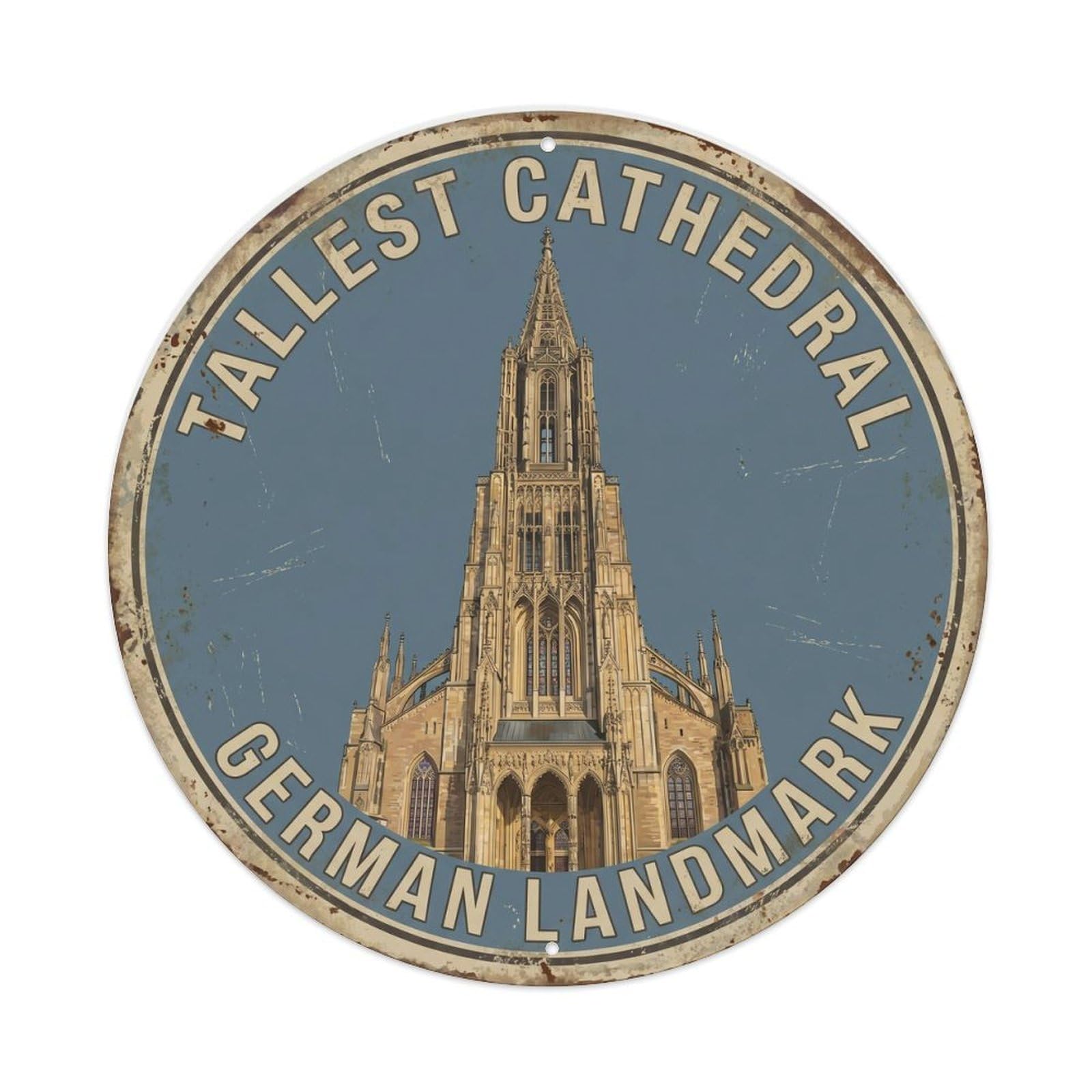 Vintage Travel Tallest Cathedral German Metal Tin Sign