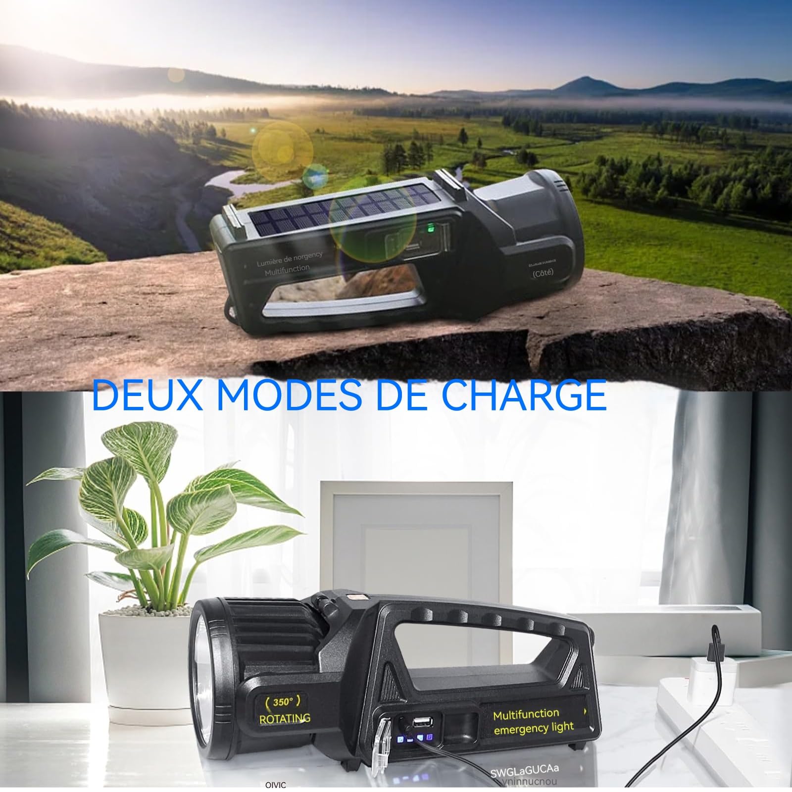 LETOUR Lampe Torche LED Ultra Puissante, Lampe de poche 350000LM Super Longue Portée, Projecteur de Recherche 9 Modes, Lanterne de Camping Étanche, Rechargeable USB (Extérieur, Travail, Urgence)