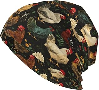 Funny Chicken Hens Retro Beanie Chemo Cancer Headwear Hats for Women Men Slouchy Beanies Skull Cap Turban Black