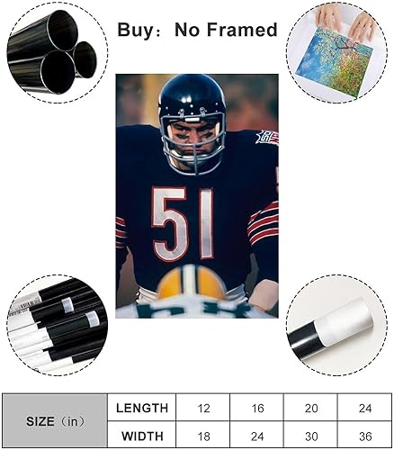 Miniatura 3 de MIFARA Póster de Dick Butkus Fútbol Americano Famoso Linebacker Memorial Póster Impresión en Lienzo D407 Sin marco 24 x 36 pulgadas (23.6 x 35.4 in)