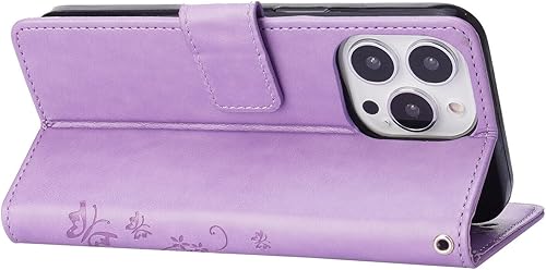 Miniatura 4 de Funda compatible con iPhone 15 Pro Max, delgada, tarjetero pintado de mariposa y flores, función atril, funda protectora duradera de piel sintética