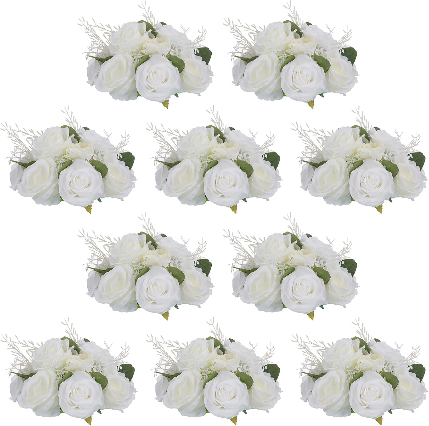 NUPTIO Flower Ball Arrangement Bouquet: 10 Pcs 9.4 inch Diameter White Rose Fake Flowers Balls for Wedding Centerpiece Decorations Artificial Flower Centerpieces for Tables 10 White