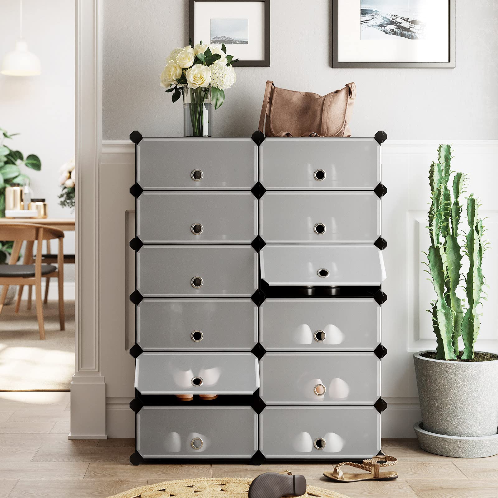 SONGMICS LPC26HV1 Regał na buty z tworzywa sztucznego, system regałowy, regał wtykowy, regał do przechowywania, szafa na ubrania, metalowy drut, 83 x 31 x 105 cm, czarny