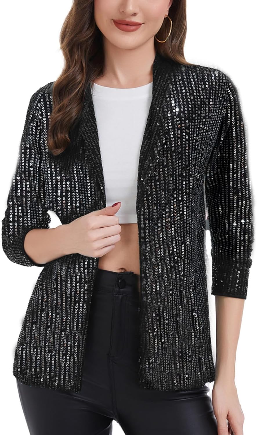 MINTLIMIT Women's Sequin Cardigan Sparkly Jacket 2025 Long Sleeve Open Front Glitter Party Shiny Sequin Blazer Jacket
