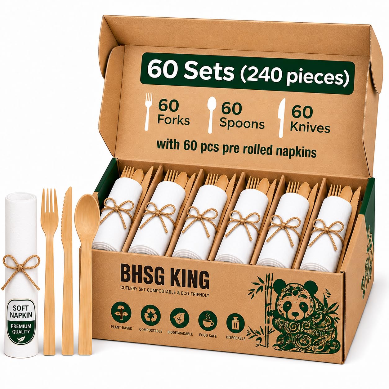 Bamboo Cutlery Set - 240 Piece Disposable Utensils -1 Bamboo Cutlery Set - 240 Piece Disposable Utensils -1