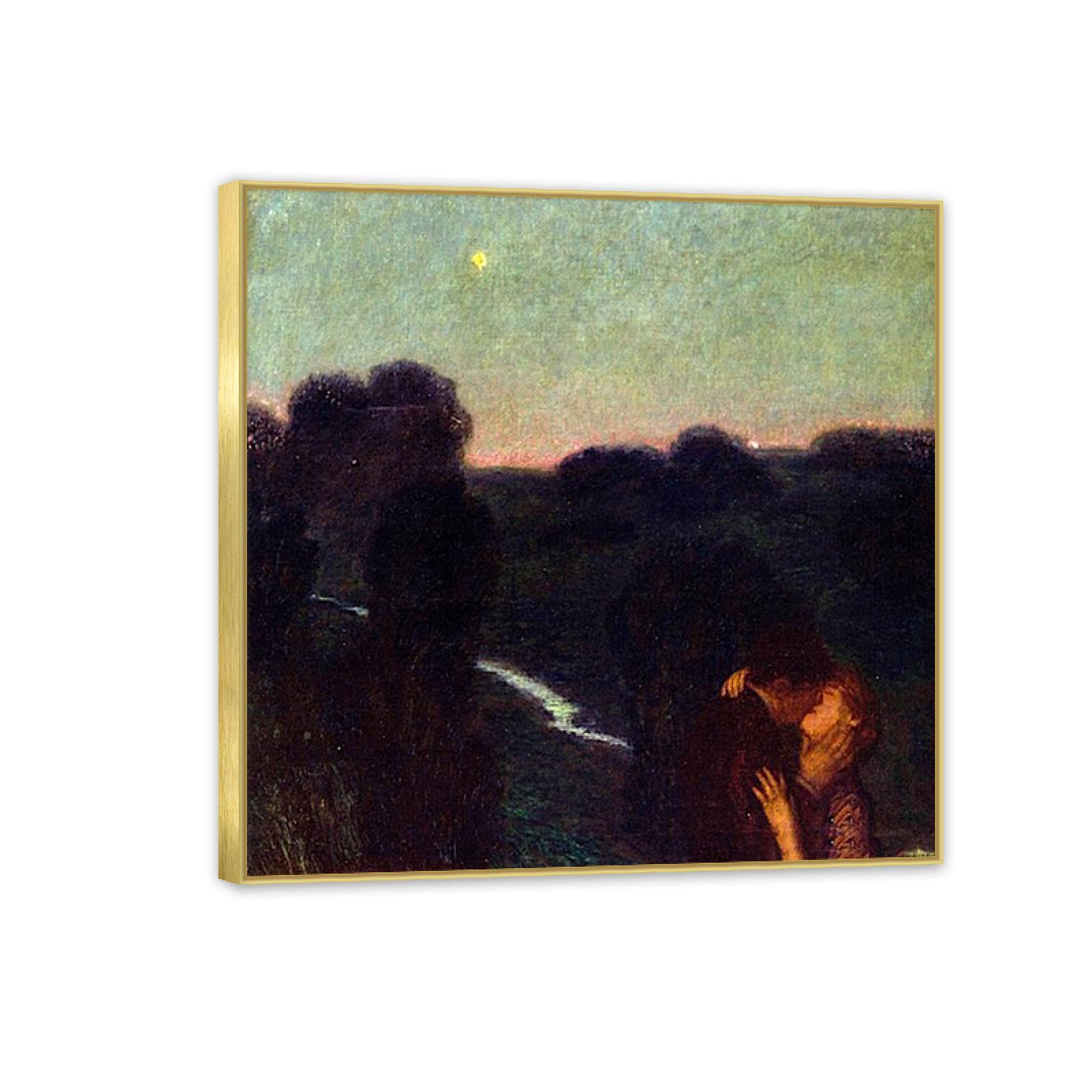 Hau3sh3a Franz von Stuck Wall Art Print Evening Star Famous Giclees Franz Stuck Picture Artwork Wall Decor for Living Room Bathroom Office 60x60cm(24x24in) Gold frame