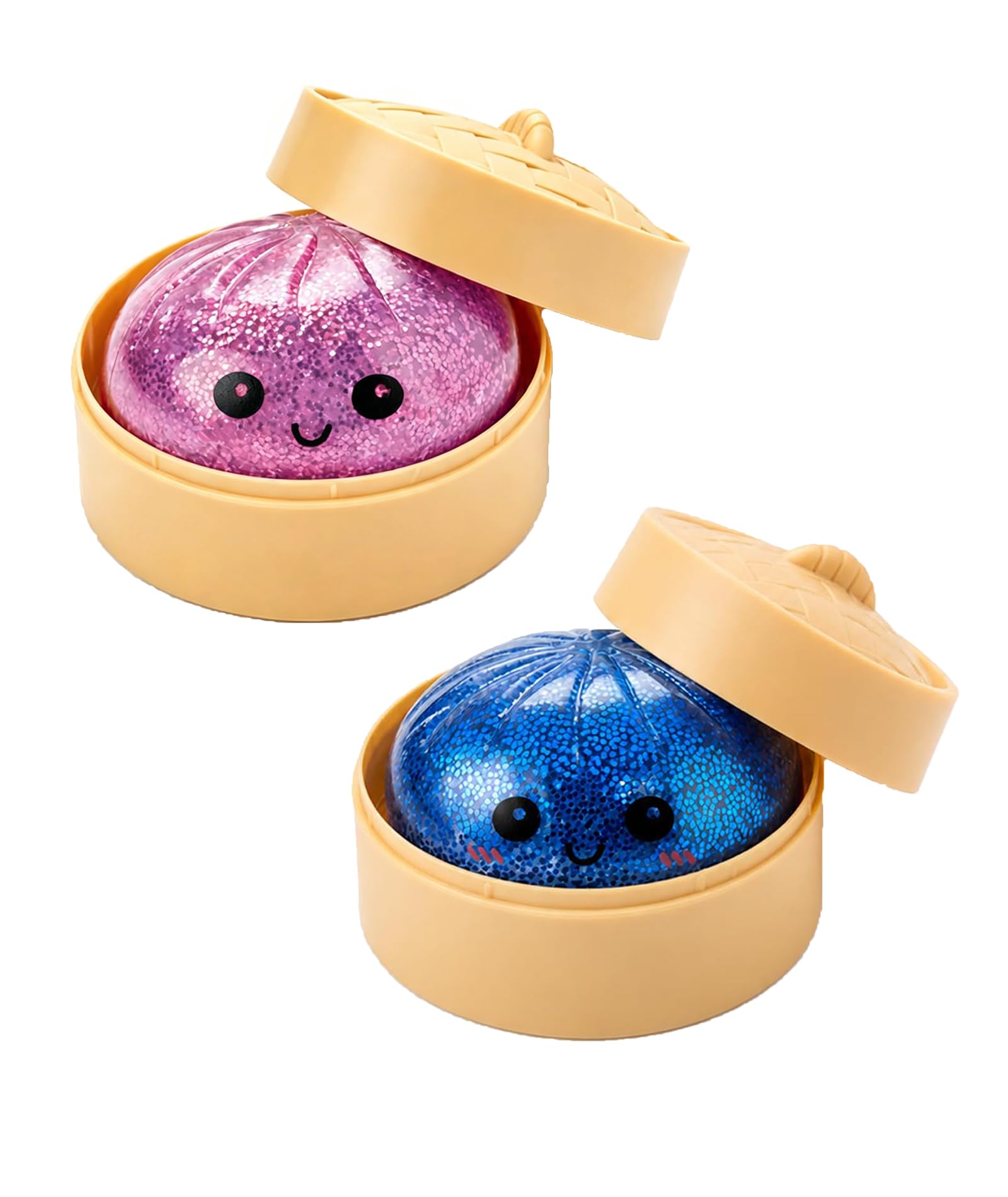2 Pcs Dumpling Squishy, 6CM Squishy Ball with Soft Texture and Fun Shapes, Sensory Fidget for Play and Collection, Party Favors, Steamed Buns and Steamer, Blue and Pink Pectin Style-image-39
