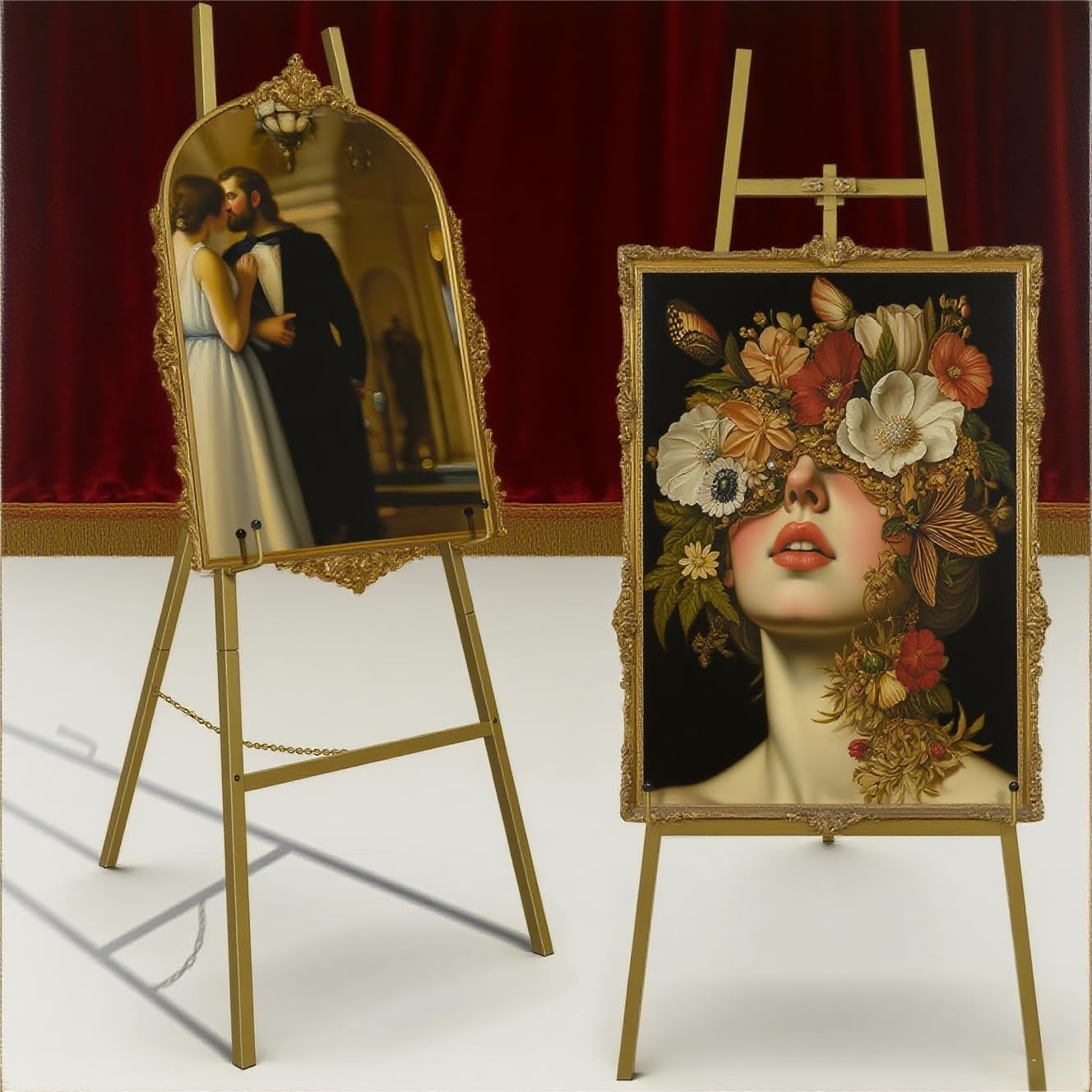 Goldener Staffelei-Ständer für Hochzeitsschilder, robuste Metall-Staffelei mit verstellbarer Kette, 4-stöckige Höhe, Kunststaffelei für Kunst, Malerei, Willkommensschild, Poster und kommerzielle